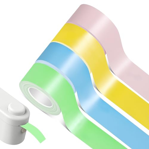 4 Rollen Etikettenband 16 mm X 4 M Für L1/Q1/E1, Gelb Grün Rosa Blau | Thermopapier, Tintenfrei, Starke Haftung, Wasser- & Ölbeständig, für Büro, Küche & Schule