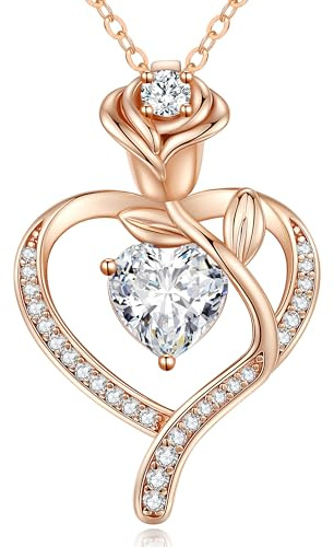CDE Kette für Damen Rosegold Herz Schmuck 925 Sterling Silber Geschenke | Geburtstags Geschenk für Frauen Freundin mit Schmuck Geburtstag Weihnachten Valentinstag Muttertag Mama Hochzeit Jubiläum