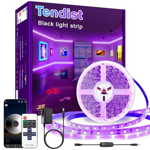TENDIST 41FT Black Light LED Strip, App Control, Glow Party with Remote, Smart Purple Blacklight, UV Light for Halloween Decor, Bedroom, Tapestry, Poster