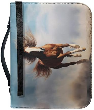 Howilath Pferde Buchhülle 3D Laufpferd Buch Tragetasche Casual Bibel Schutztaschen mit Griff Bibeltaschens-2XL