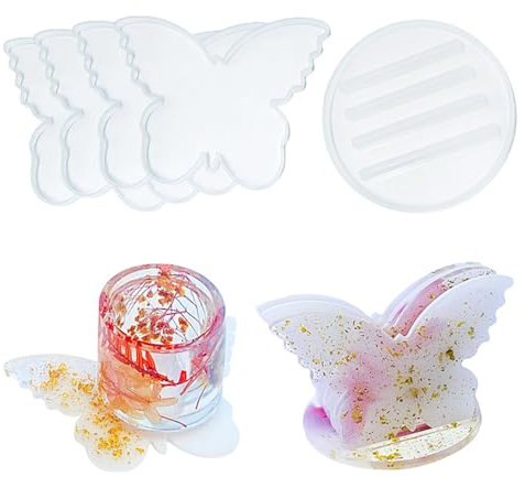 Bekecidi Lot de 5 Moules en Résine pour Dessous de Verre - Forme Papillon avec Boîte de Rangement - en Silicone pour Sous-Verres