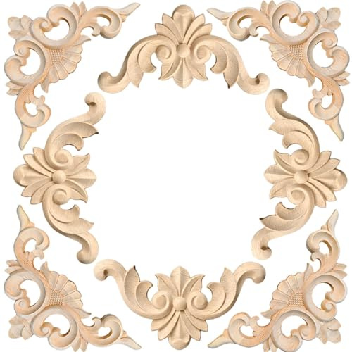 Gativs Holzornamente für Möbel - 8-teilige Holz Geschnitzte Ecke Onlay Applique Holz Skulptur Applique für Tür, Schrank, Wand