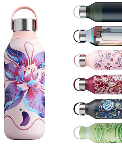 Chilly's Series 2 Water Bottle - Stainless Steel Thermal Bottles with Double Wall Vacuum, Soft Collar & Carry Loop - Magnolia Twist, 500ml