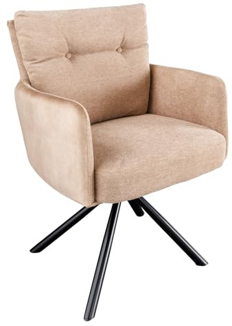 Stuhl BIG GEORGE - 90cm - champagner - Samt Metall-Beine drehbar Armlehne | Federkern-Komfort, pflegeleicht, Esszimmerstuhl, Design, Retro, hoher Komfort, bequeme Polsterung, Eyecatcher