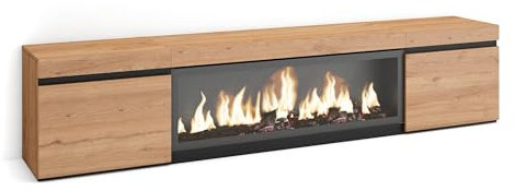 Skraut Home | Mueble TV | Televisión | Muebles de salón, almacenaje | 210 | para TV hasta 80 | Chimenea eléctrica XXL | Estilo Moderno | Roble