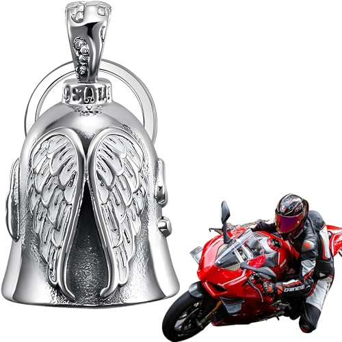 Luylmo Guardian Bell Biker Bell, Motorrad Glocke Glücksbringer, Edelstahl Motorradglocke, Schutzglocke Engel Reitglocke, Motorradglocke Schlüsselanhänger für Segne Den Frieden, Glücksbringer