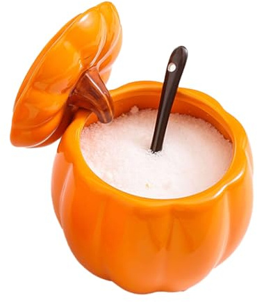 WIHXES Pot à Sucre en Céramique Citrouille Orange avec Pot à Épices de Style Japonais avec Couvercle et Cuillère - Décor de Cuisine Charmant et Sucrier Pratique (1PCS,Orange)