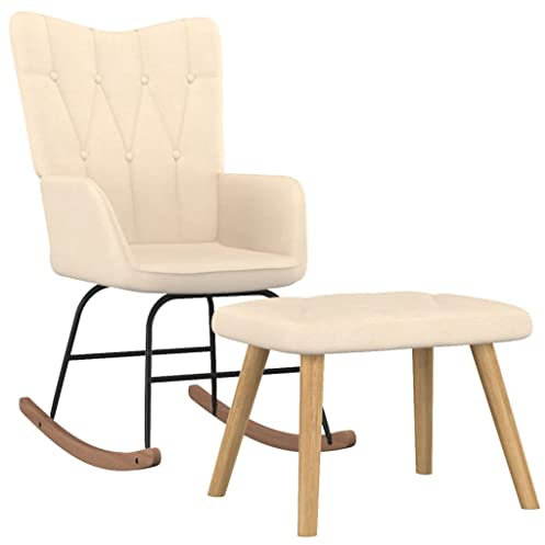 CINDERFUL Schaukelsessel mit Hocker Creme Stoff, Sessel & Stühle
