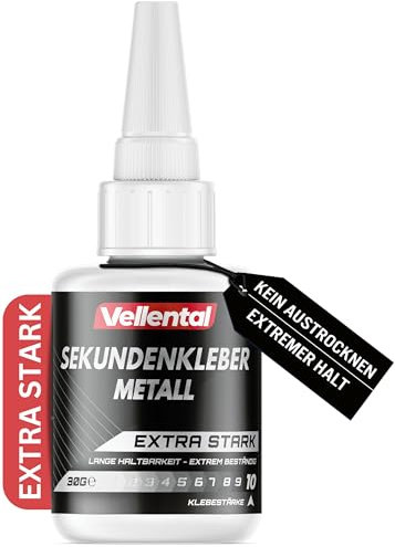 Sekundenkleber Gel Metall extra stark 30g - Metallkleber wasserfest, hitzebeständig & mit Nadel Verschluss gegen Austrocknung - Metall Kleber zum Verkleben von Metallen