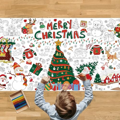 Tbsone Christmas Colouring Tablecloth for Kids, 72 x 30 Inch ‘Colour Your Own’ Paper Tablecloth, Christmas Crafts and Party Activity Decoration