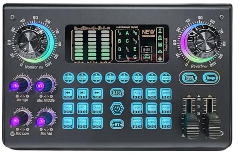 Amplificatore audio stereo Mixer multifunzione Scheda audio digitale portatile Console di missaggio USB BT Alimentazione Phantom 48V incorporata Mixer live professionale raggio di trasmissione esteso