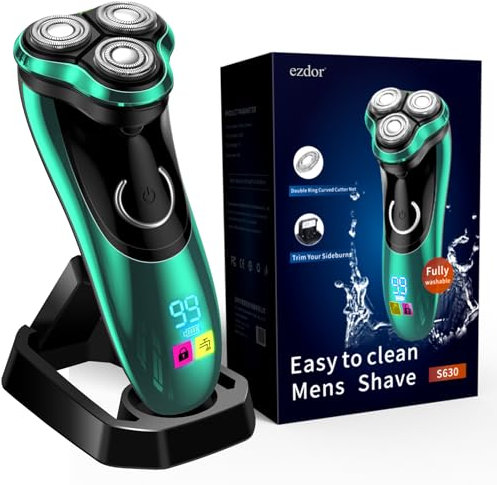 Electric Razor for Men, Electric Shaver for Men, Rechargeable Men’s Electrics Shavers, Charging Stand, Wet & Dry USB-Cordless Waterproof Portable Shaver with Pop-up Trimmer