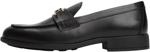 Tommy Hilfiger Donna Mocassini Logo Leather Loafer in Pelle, Nero (Black), 38