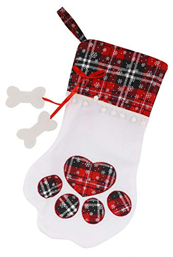 Brrnoo Calcetín Navideño con Pata de Perro, Tela de Gran Capacidad, Decoración de Juguetes Navideños para Mascotas, Adorno Festivo, Adecuado para la Escuela, Fiesta, Casa, Bolsas de