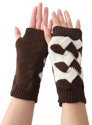 CABODYALS 2 Paar Braunee Fingerlose Strickhandschuhe Mit Daumenloch Pulswärmer Kaffee Und Khaki Farbe Weich Gestrickte Handgelenkwärmer Häkelhandschuhe Für Den Winter Fäustlinge Für Damen Unisex Zum
