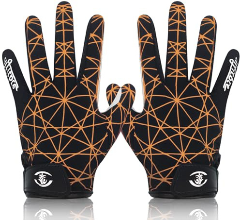 AMYESE Youth Football Gloves -Sticky Football Receiver Gloves with Tacky Silicone Palm for Kids Girls Boys Flag Football Practice Games, Quick-Dry Orange Web Pattern Excellent Grip Football Gloves