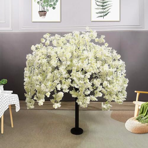 HJDSUDU Cerezo llorón Artificial de 4 pies, árbol de Cerezo de simulación Blanco, árbol de Deseos Hecho a Mano para Interiores, decoración de Plantas Falsas, para Fiestas, Bodas, hoteles
