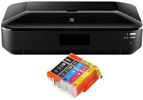 IC-Office iX6850 Farbtintenstrahl Drucker DIN A3+ (Bürodrucker, Fotodruck, Textdruck, 9.600 x 2.400 DPI, WiFi, WLAN, USB, Direktdruck, Print App) schwarz + 5 XL Tintenpatronen