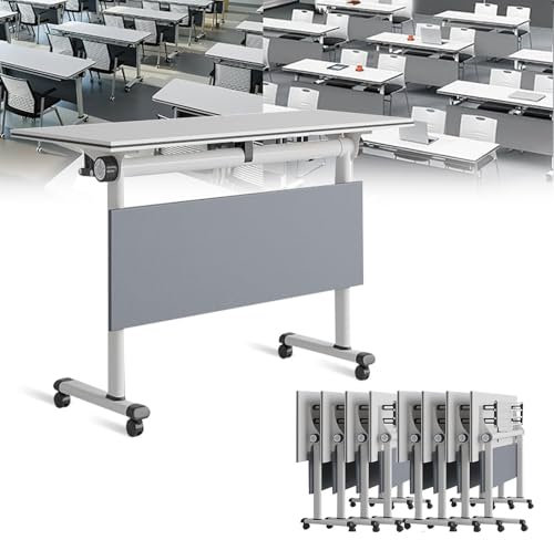 EAHKMETQ Weißer Büro-Konferenztisch, rechteckige Besprechungstische mit langem Klappdesign, Flip-Top-Computertisch
