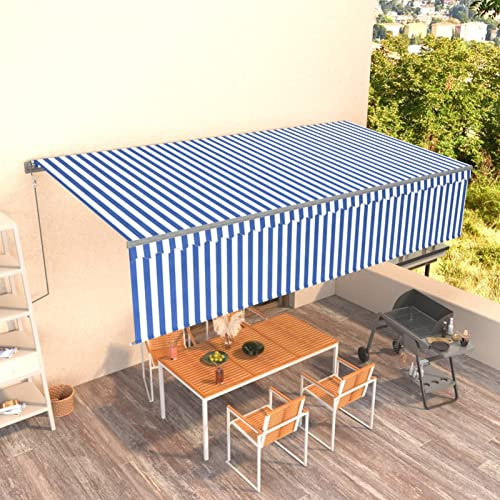 ShGaxin Toldo automático retráctil con persiana, Toldos Exterior, Toldo De Terraza, Toldo Enrollable Exterior, Toldos para Patio, Toldos Verticales, 6x3 m Azul y Blanco