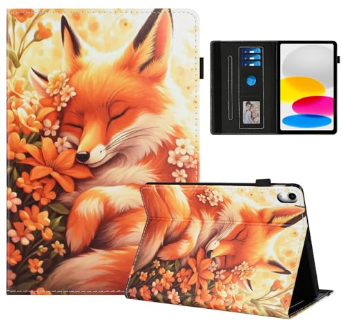 Rostsant Coque pour iPad 11 Pouces(A16) 2025/iPad 10ème Génération 10.9 Pouces 2022 Impression Graphique Housse en Tablette Cuir PU Protection pour iPad 10.9 Renard en Fleur