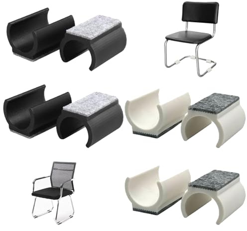 8 Stück Stuhlgleiter Kunststoff Klemmschalengleiter Für Schwingstühle Stuhlgleiter Freischwinger Mit Filz Ø 24-25 Mm Für Parkett, Laminat, Fliesen Kratzschutz Lärmreduzierung(Weiß, Schwarz)