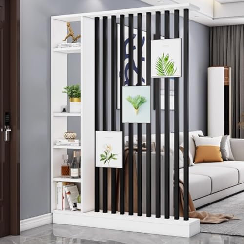 YVYKFZD Dekorativer Wand Paravent Raumteiler, Holz Wand Trennwand mit Regal, freistehender Privatsphre-Trennwand-Sule, Eingangsbereich Aufbewahrungsschrank(White+Black,55.1x9.4x79.5in)