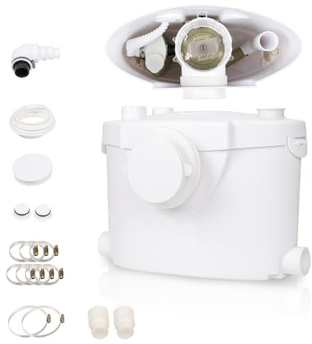 TEOV Hebeanlage 400 W mit Häcksler, 145L/min Durchfluss 8 m Förderhöhe, Abwasserhebeanlage mit 4 Einlässen, Kleinhebeanlage für WC, Dusche, Waschbecken