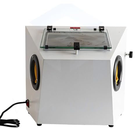 Sand Blasting Cabinet with LED Light and Large Viewing Window, Double Spray Gun Design, Fine Sand Blasting Machine with Dust Collector and Dust Box