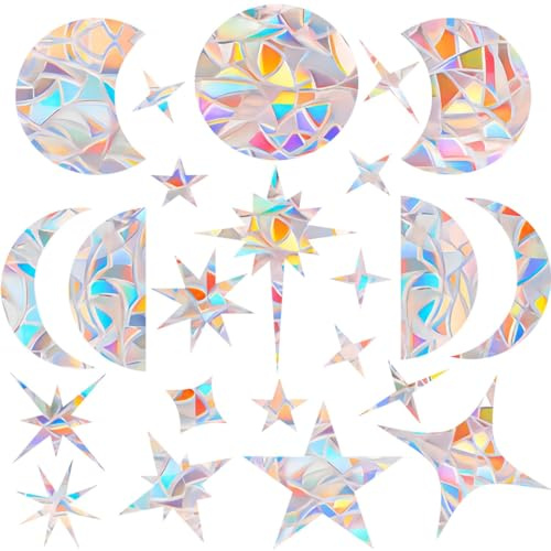 KEMUZ 23 Pezzi Adesivi Suncatcher Cielo Stellato, Adesivi Per Finestre Protezione Uccelli, Pellicola Adesiva Arcobaleno Per Finestre Contro Gli Urti Degli Uccelli, Adesivi Per Zanzariera (B)