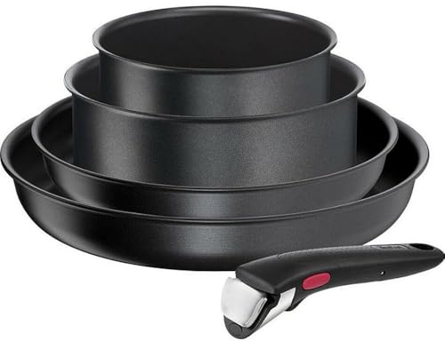 Tefal Ingenio 5 Peice Daiy Chef Induction Compatible Non-Stick Cookware Set, Black