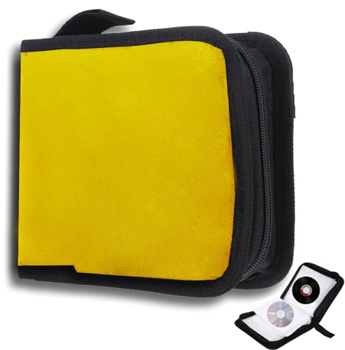 qhklew Custodia per 40 CD, borsa per dischi CD e DVD, con cerniera in tessuto Oxford, borsa per la conservazione, salvaspazio per auto e casa (Giallo)