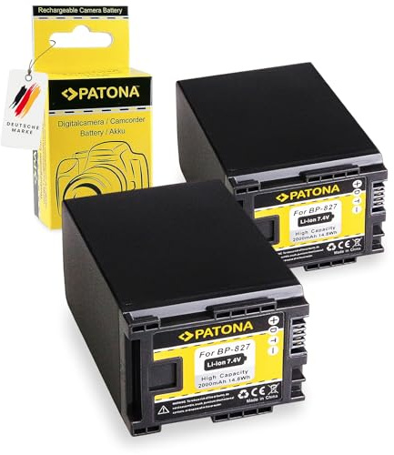 PATONA 2X Batería Repuesto para Canon BP-827 2000mAh Compatible con Canon Camcorder FS11 FS21 FS22 HF10 HF20 HF100 HG20 XA10 Legria FS200 FS306 FS406 HF G10 G40 G50 M30 M400 S10 BP827