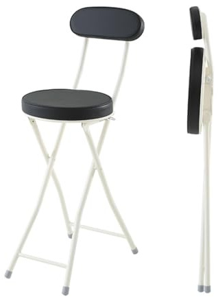 Sgabello da bar pieghevole da 60 cm, con schienale, portatile, alta imbottitura, capacità 120 kg, per cucina e uso esterno, nero