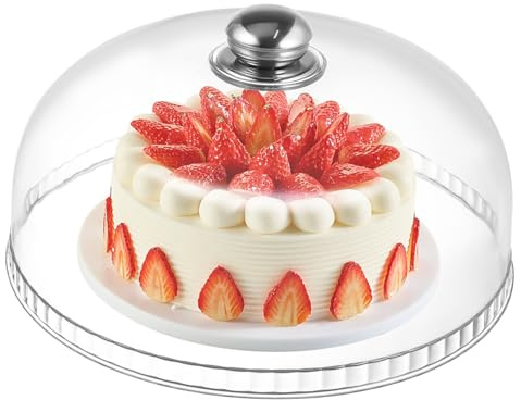 HIAKDOFT Cloche Alimentaire Transparente en Acrylique 30cm Poignée Ergonomique Et Structure Acier Inoxydable – Protection pour Gâteaux, Fromages Et Buffets Lors De Réceptions Et Fêtes