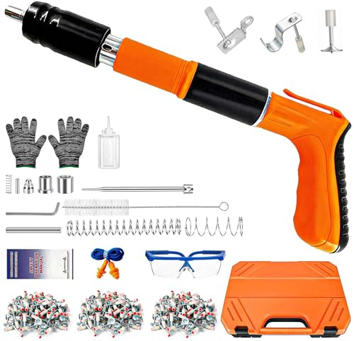 Concrete Nail Gun Kit with 120pcs Nails, 5 Speed Adjustable Manual Steel Nail Gun, Mini Portable Nail Wall Shooting Machine Fastening Tool, Wall Anchor Wire Slotting Device Household Woodworking