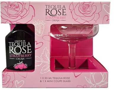 Tequila Rose Gift Set 5cl (15% ABV) with Mini Coupe Glass. Ideal Christmas, Birthday Gift. By Blue Tree Gifts