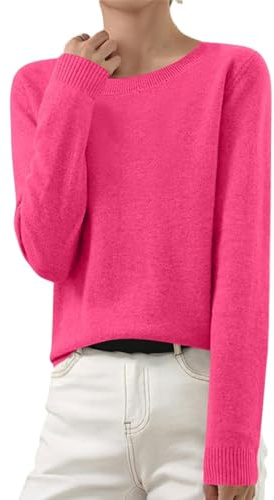 Générique Pull de Base Essential Femme Automne Hiver Col Rond Loose Manches Longues Sweater Pullover Uni Haut Tricoté Polyvalent pour Tenue Quotidienne
