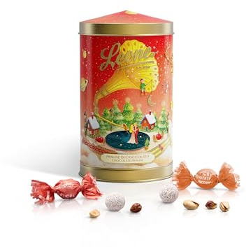 Leone dal 1857 - Latta Carillon Cri Cri - Cioccolatini Assortiti Fondenti alla Nocciola e Fondenti al Pistacchio - 1 Lattina da 130 gr - Dolci Scrigni Incantati - Idee Regalo Natale