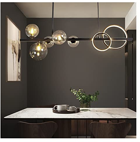 Lámpara de Araña, Lámpara de Araña Led, Luces Colgantes de Burbujas de Vidrio Negro/Dorado, Soporte Largo, Iluminación Colgante, Lámparas de Barra G9, Compatibles con Comedor, Cocina, Restaurante, Led