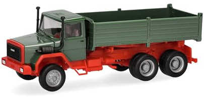 Herpa LKW Modell Mercedes Iveco Hauber Kipp-LKW 3achs, grün, Miniatur im Maßstab 1:87, Sammlerstück, Made in Germany, Kunststoff