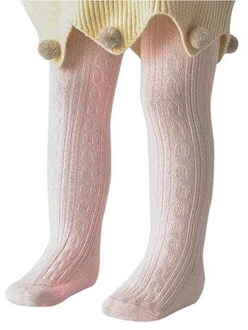 Zando Toddler Tights 2T-4T Baby Seamless Leggings Girls Pink Blue Stockings | Soft Cotton, Cable Knit, Thick Warm, Stretchy, Durable, Opaque, Toddler Winter Essential, Cream Footed Pants for Under Dress