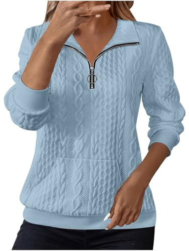 Sweatshirts for Women Cable Knit Jumpers Lapel Collar Half Zip Pullover Ladies Thermal Sweatshirt Long Sleeve Tops Winter Autumn Sweaters Warm Tunics for Office Work Daily Going Out Wear