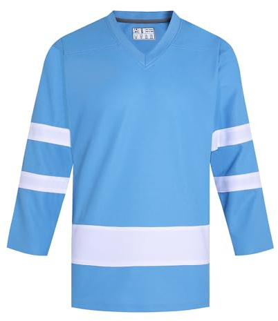 Pullonsy Women's Men's Ice Hockey Jerseys for Boyfriend Girlfriend Replica Workout Shirts Holiday Party Birthday Gift Clothing Light Blue Jersey-White Stripe, Men Size Medium