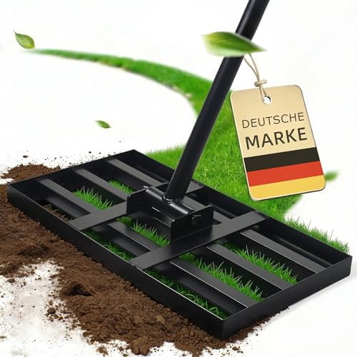GREELUE Rasenrakel Nivellierrechen Rasen Rakel, Metallstiel Rasenwerkzeug, zum Rasensanden Nivellieren Einebnen von Rasenflächen, für Garten Hof Golfplatz Rasenpflege alle Rasenbereiche (158|42*25cm)