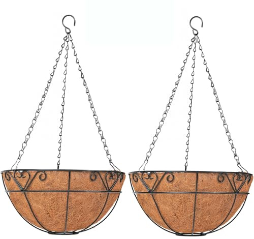 Crystals 2 Pack Metal Hanging Baskets 12 (30cm) – Heavy Duty Country Forged Garden Planters, Durable Outdoor Hanging Pots for Flowers, Plants & Patio Décor, Strong Rust-Resistant Design