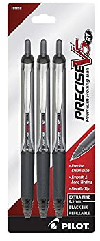PILOT Precise V5 RT Rolling Ball Pens, Black Ink, 0.5mm, 3-Pack