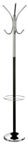 Premier Housewares Freestanding Coat Stand | Heavy Duty Coat Rack with 8 Hooks & Umbrella Holder | Space-Saving Hallway Stand, Black/Chrome, 182 cm