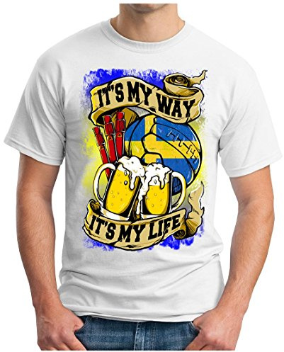 OM3® - Sweden-My-Way - T-shirt My LIVE - Sverige Sverige fotboll fotboll fanshirt öl dryck sport nörd kul, storlek S - 5XL, Vit, XL