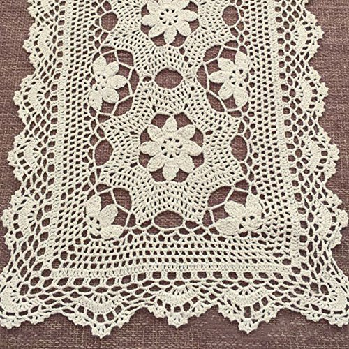 YIZUNNU Camino de mesa de ganchillo vintage de 16 x 47 pulgadas, hecho a mano de ganchillo de algodón de encaje beige, tapete de mesa de boda, fiesta, comedor, cocina, decoración del hogar